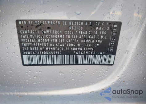 2013 Volkswagen Jetta 2.5L Se from USA, damaged, VIN 3VWDX7AJXDM455340